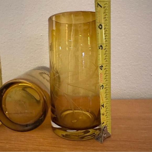 Bobby Flay Amber Brown Highball -  20oz - Etched Design - set of 3 - Picture 4 of 4